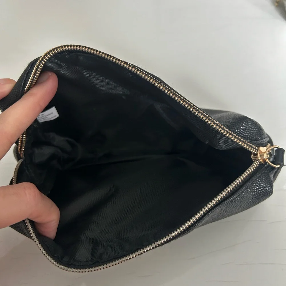 Joan & David Black Cosmetic Bag Gold Accent Zipper Makeup Pouch